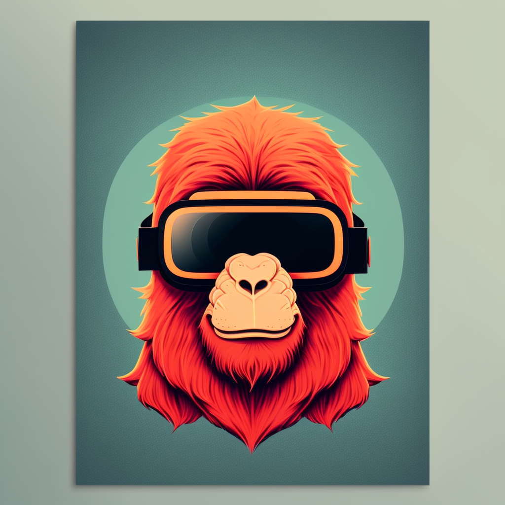 ape wearing VR headset, vibrant in PrintDesign Style